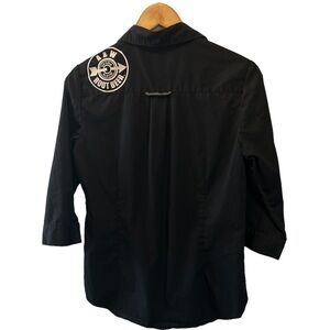 A&W Merch Black Button Uo Back Logo Collared 3/4 Length Sleeve Top M